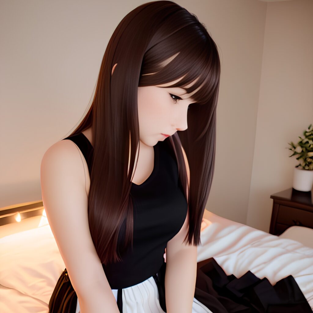 bedroom long hair woman brunette mini skirt dark lighting detailed middle eastern 