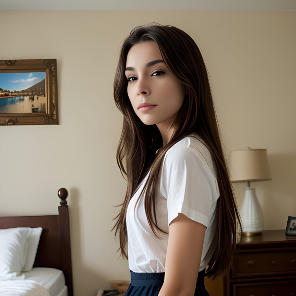 mini skirt long hair middle eastern woman side bedroom brunette 