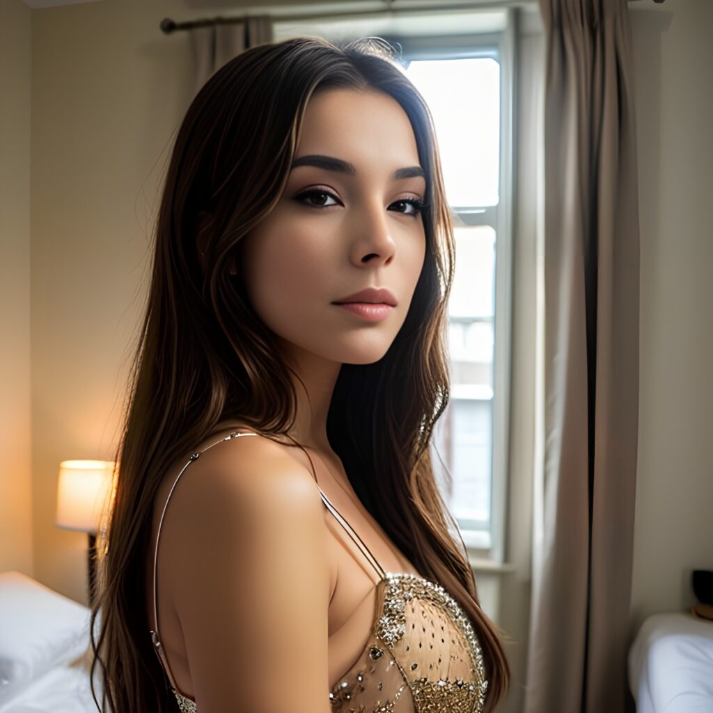 side brunette long hair bedroom bright lighting woman mesh middle eastern 